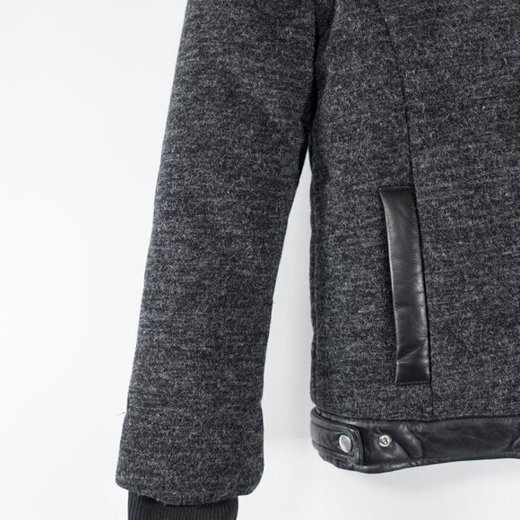 Lamarque Women's Size XS Black Gray Puffer Jacket Hooded Wool Leather Coat NWT - Picture 2 of 7